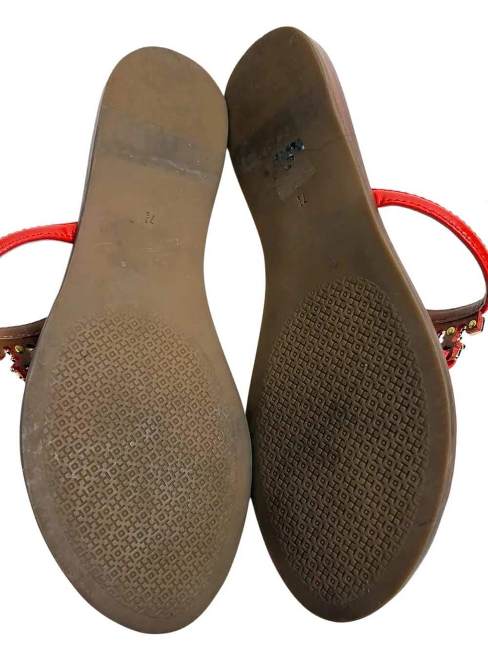 Tory Burch Red Leather Logo Thong Sandals with Gold Hardware